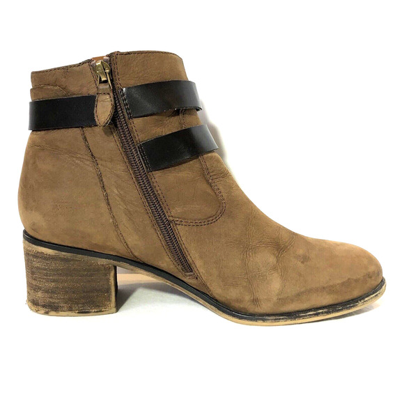 Franco Sarto Linden 2 Womens 11 Ankle Boot Brown Leather Bootie Strap Buckle - Picture 2 of 13